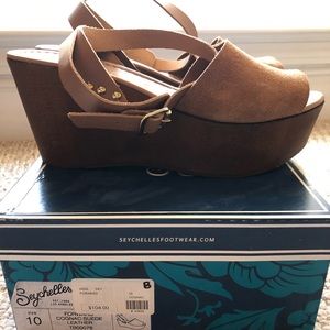 Cognac Suede Leather by Seychelles. Made in Italy